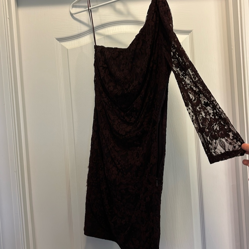 Express size 4 deep maroon off shoulder shorter length dress